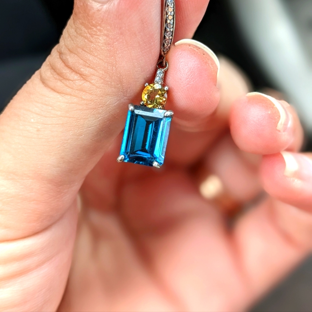 Blueand yellow topaz dangle earrings
